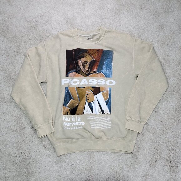 Nordstrom Picasso Sweatshirt Men Medium Beige Crewneck Art Graphic Pullover - Picture 1 of 10